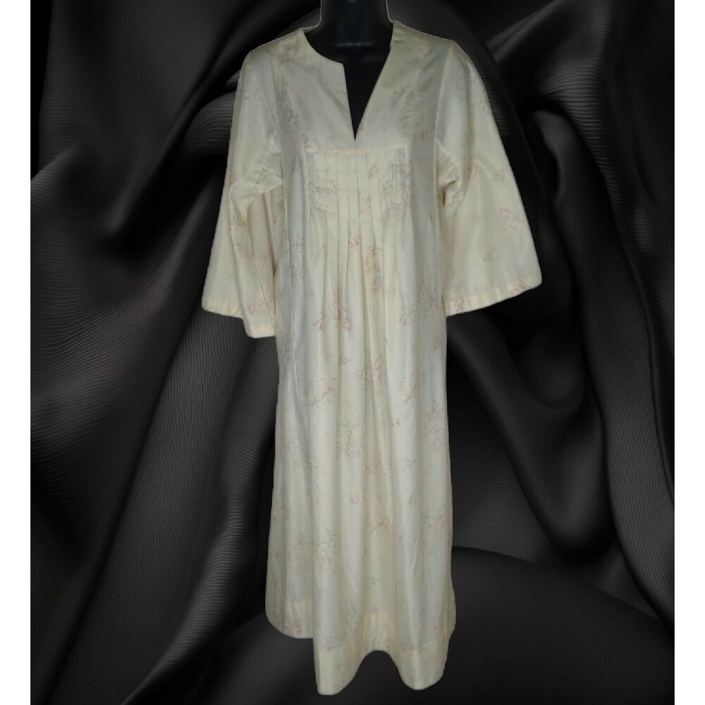 Vtg 70s Evan Picone Caftan Night Dress Bohemian Boho Yellow Floral Flannel Lined